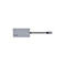 Hub USB-C gris avec câble et connecteur. Le hub porte la marque Belkin.