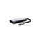 Hub USB-C Belkin gris avec différents ports et un câble noir, sur fond blanc.