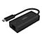 Schwarzer USB-C-auf-Ethernet-Adapter von Belkin. Das Gerät hat einen USB-C-Stecker, ein Ethernet-Port und Belkin-Logo.
