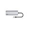 Silberfarbener Belkin USB-C Hub mit schwarzem Kabel und USB-C Stecker, freigestellt auf weißem Hintergrund.