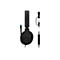 Schwarzes Headset mit Mikrofon, Kabel und USB-C-Anschluss auf weißem Hintergrund.