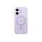 Une coque de téléphone violet clair, avec un logo Apple et un design circulaire.