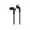 Deux Ã©couteurs intra-auriculaires noirs sur fond blanc.