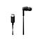 Ã‰couteurs intra-auriculaires noirs et connecteur USB-C sur fond blanc.