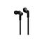 Ã‰couteurs intra-auriculaires noirs avec cÃ¢ble flottant sur fond blanc.