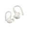 Deux écouteurs de sport blancs avec des cerceaux qui se maintiennent derrière les oreilles.
