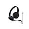 Casque noir avec bandeau et coussinets d'oreille gris. Un câble avec prise jack est connecté.