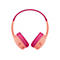 Hellrosa Kopfhörer mit pinkfarbenen Ohrmuscheln. Der Bügel verläuft oben in Pink.