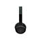 Draufsicht auf einen schwarzen Kopfhörer mit einem grauen Bügel auf weißem Hintergrund.
