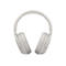 Hellgrauer Kopfhörer vor weißem Hintergrund. Sichtbar sind Ohrmuscheln, Bügel und Bedienelemente.