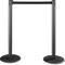 Two black stanchions with a stretched black band.