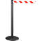 Gray stanchion with red and white striped band. The stanchion stands on a round, black plate.