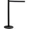 Black stanchion with black band. The stanchion stands on a round, dark base. The band runs horizontally.