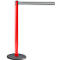 Red stanchion with a black and white striped band. The stanchion has a round, grey base.