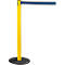Yellow and black stanchion with blue belt, against white background.