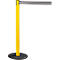Yellow stanchion with black and white striped retractable belt.