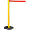Yellow and black stanchion with red belt against white background.