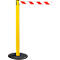 Yellow barrier post with red and white striped tape. Black round foot.