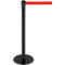Black stanchion with red ribbon, against a white background.