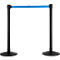 Black stanchions with a blue belt, isolated against a white background.
