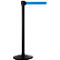 Black stanchion with blue webbing, isolated on white background.