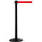 Black stanchion with red ribbon against white background.