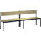 Wooden bench with a black frame, seat and back in wood look.