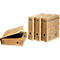 Opened and closed cardboard file folders, with labeling fields, brown. The text 'bene' and instructions are visible.