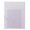 Three transparent plastic sheet protectors, one punched for a binder. Below a paper. Labeling on the edge.