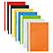 A selection of colorful file folders with white stripes. Colors: Red, Black, Yellow, Blue, Green, White and Orange.