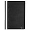 Black binder with a white stripe on the side. Small lettering on the bottom right.