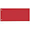 Rectangular red card with two white holes. One at the top left, one at the bottom left.