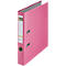 A pink file folder, with silver metal rings and the imprint "bene".