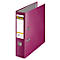 Magenta-colored file folder. On the spine: bene brand, blank labeling fields and logo. Opened.