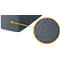 Section of a gray material with a detailed view of the material, which is textured like leather.
