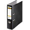 Black file folder, partially open, with label field and manufacturer's logo.