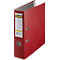 Red binder with the label "bene", open side. The label shows information such as the number 1 and the FSC seal.