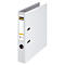 White binder with silver clasps, label with yellow lettering. The binder is slightly open.