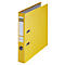 Yellow file folder with open lid. There is a labeled label on the side.