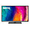 BenQ Monitor vor weißem Hintergrund mit abstraktem, farbenfrohem Displayhintergrund.