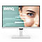 Moniteur BenQ blanc avec le visage d'une femme sur l'écran. Le graphique affiche des données et des chiffres verts.