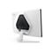 Le moniteur MOBIUS blanc est présenté de dos. Support noir avec diverses connexions. Le moniteur repose sur un pied blanc.