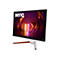 BenQ Gaming-Monitor mit futuristischem Display-Hintergrundbild und elegantem, silbrig-orangem Standfuß.
