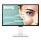 Un moniteur BenQ blanc affichant une image de l'œil d'une femme et des diagrammes.