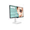 Un moniteur blanc avec un cadre noir est posé sur un fond blanc. Sur l'écran, on peut voir le logo BenQ et le visage d'une femme.