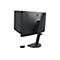 Rückansicht eines schwarzen Gaming-Monitors mit Standfuß, Sidetrades und separater Steuereinheit auf weißem Hintergrund.