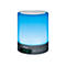 Beurer Bluetooth-Lautsprecher in Zylinderform mit blauem LED-Licht und digitaler Zeitanzeige.