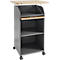 BEXXSTAR mobiele sokkel, 2 legborden, 1 afsluitbaar vak met handgreep, bovenblad, zwenkwielen, B 700 x D 630 x H 1130 mm, hout, eiken decor/donkergrijs