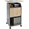 BEXXSTAR mobiele sokkel, 2 legborden, 1 afsluitbaar vak met handgreep, bovenblad, zwenkwielen, B 700 x D 630 x H 1130 mm, hout, eiken decor/donkergrijs