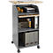 BEXXSTAR mobiele sokkel, 2 legborden, 1 afsluitbaar vak met handgreep, bovenblad, zwenkwielen, B 700 x D 630 x H 1130 mm, hout, eiken decor/donkergrijs